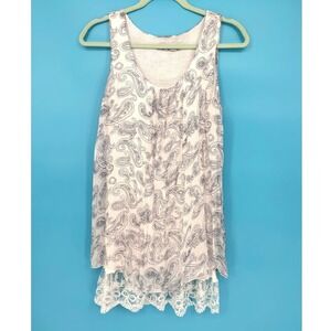 Tendenze Italy Silk Paisley Tank Dress White Blue Size Small Cottage Core